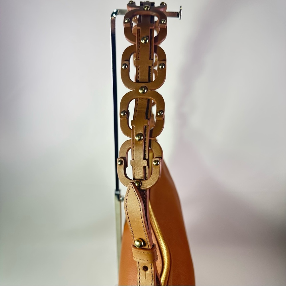 NEW SAM EDLEMAN BAY LARGE CHAINLINK HOBO CARAMEL LEATHER SHOULDER BAG HOBO NWT!! - Picture 10 of 15